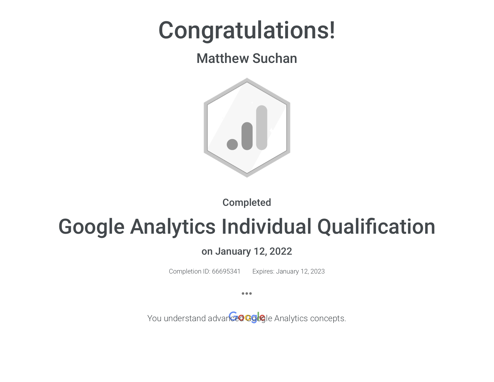 Google Analytics IQ Exam Certificate
